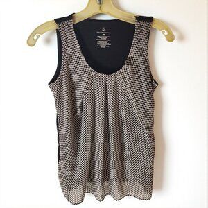 NY&C XS Black White Polka Dot Pleated Tank Top Stretch Back Sleeveless Work Blou